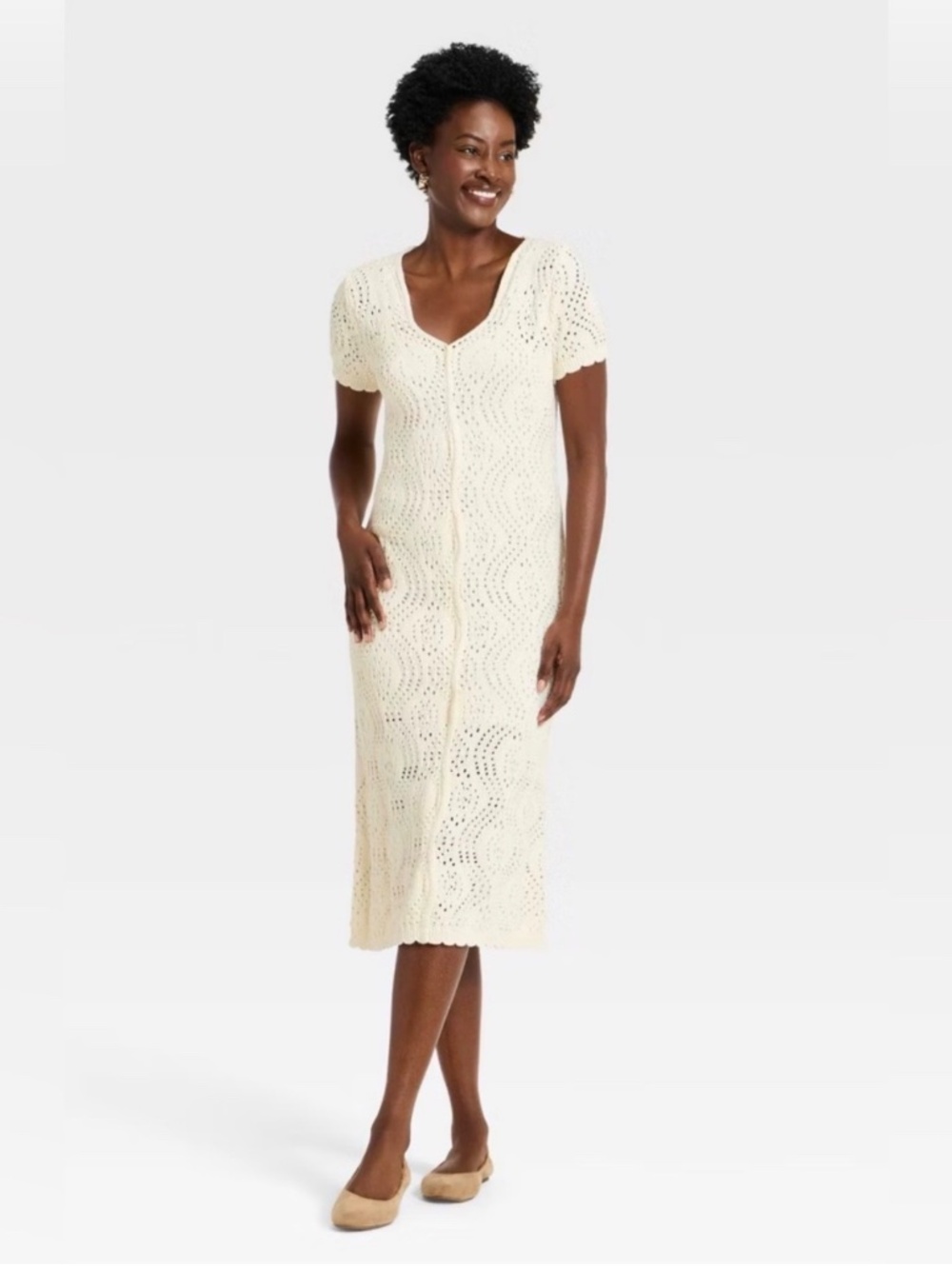 Universal Thread Short Sleeve Knit Midi Dress Creme NWT Various Sizes